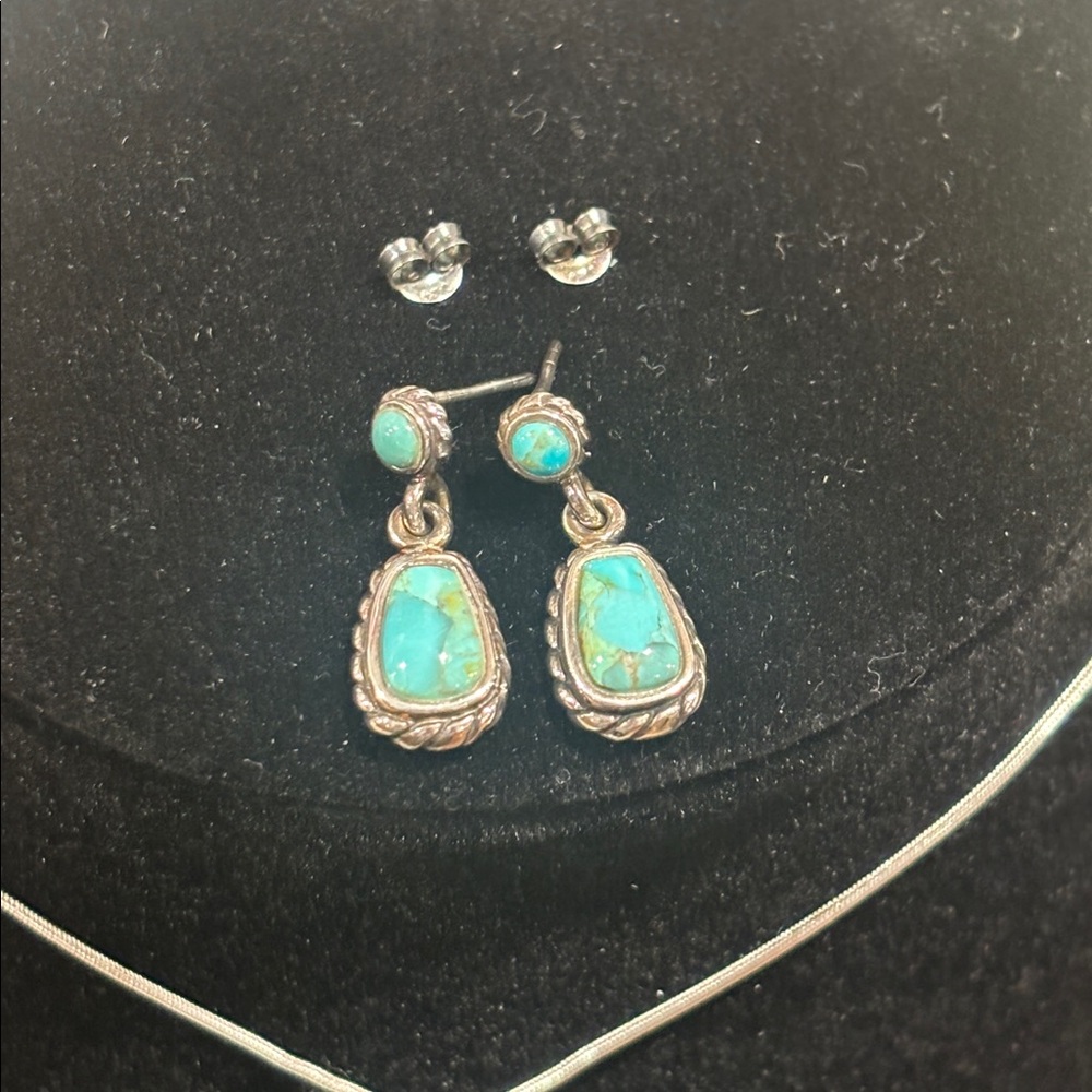 Vintage Stauer Turquoise & Silver Necklace and Earring Set ~ Never Worn - Picture 3 of 10